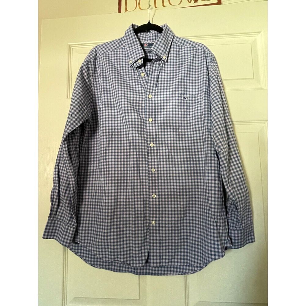 Vineyard Vines Mens Performance Bradey Gingham Slim Tucker Shirt Blue/Pink Large